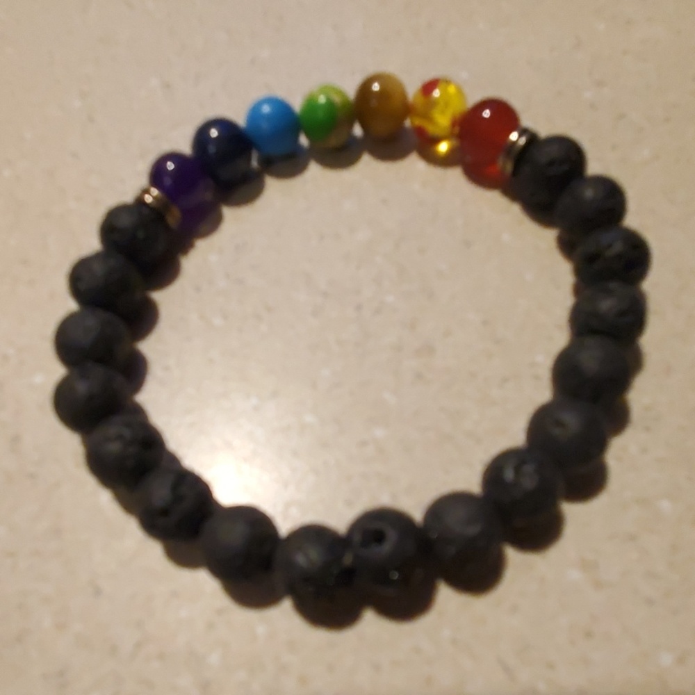 *New* Lava stone/shakra bracelet on stretchy cord - Picture 2 of 5